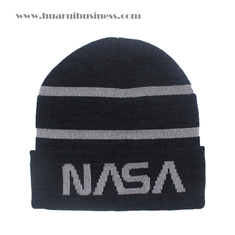 Acryl-Hüftmütze, Mütze, Tuque, Unisex, Wintermütze mit reflektierenden Streifen und Logo